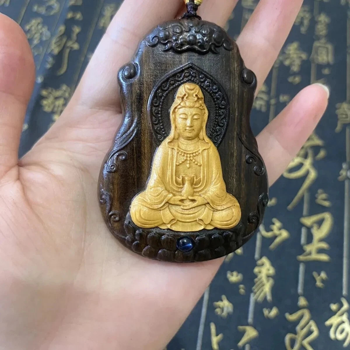 108 Beads Guanyin Buddha Bless  Pandent Necklace Natural Wood Prayer Beads 07FC0E-D4 - KOEEK