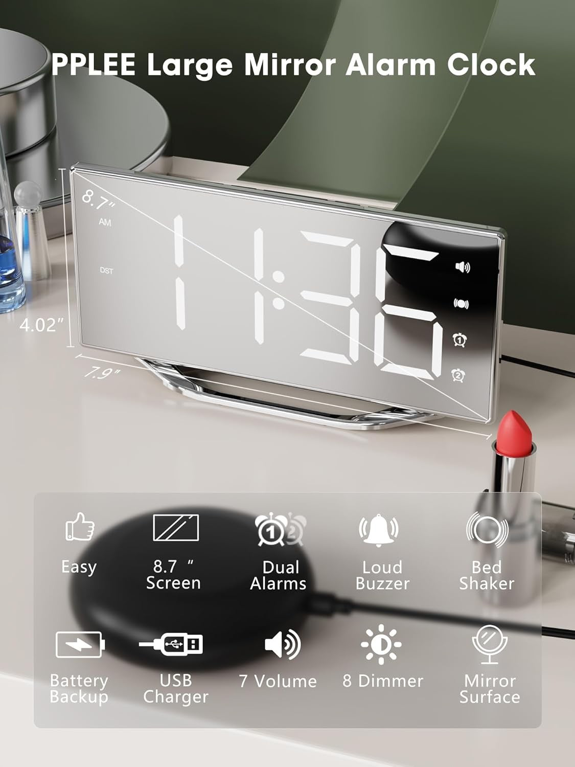 new Extra Loud Vibrating Alarm Clock Normal Size, Silver Surface(with Bed Shaker) 07FC0E-D4 - KOEEK