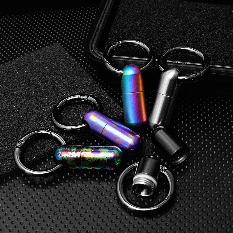 EDC Titanium Keychain Waterproof Box Sealed Container Storage Tank w Key Ring 07FC0E-D4 - KOEEK