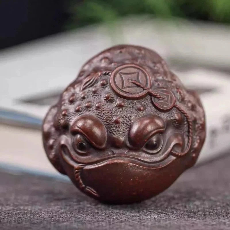 6.4cm Purple Clay Handcarved Three Legged Golden Toad Tea Pet luck Ornament 07FC0E-D4 - KOEEK