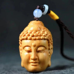 Natural Wood Hand-carved Buddha and Demon Between Buddhism Pendant Portable 07FC0E-D4 - KOEEK