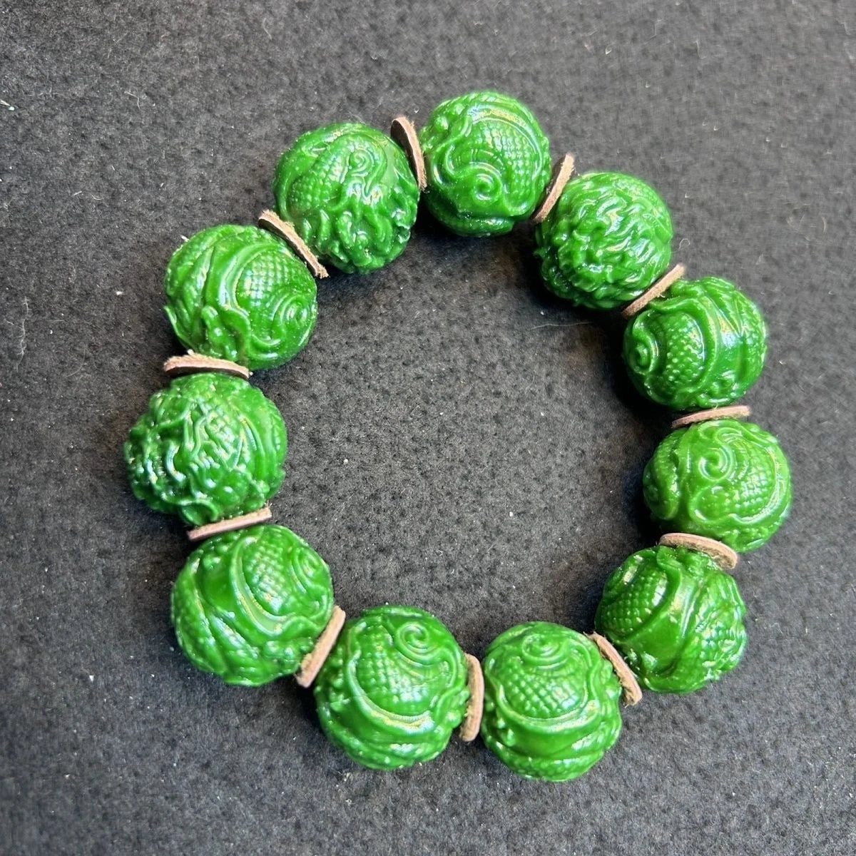 20mm Dragon Bead Bracelet Carved Dragon Year Buddhist Prayer Beads Jewelry 07FC0E-D4 - KOEEK