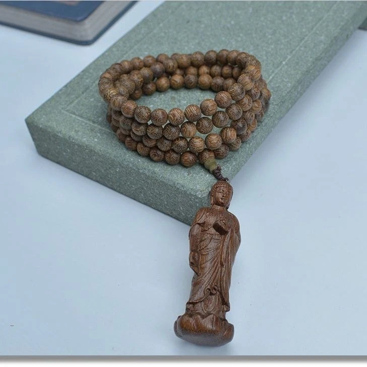 108 Beads Mala Necklace Multi Layer Buddhist Gift Agarwood Bracelet White Kyara 07FC0E-D4 - KOEEK