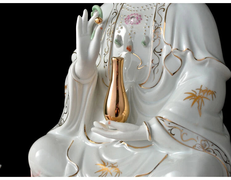 25cm Ceramic Lotus Guanyin Bodhisattva Statue Buddhist Supplies Home Decoration 07FC0E-D4 - KOEEK
