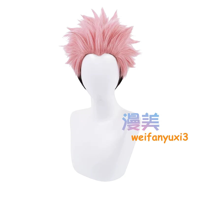 Anime Jujutsu Kaisen Itadori Yuji Cosplay Wig Men Pink+Black Short Hairpiece Wig 07FC0E-D4 - KOEEK