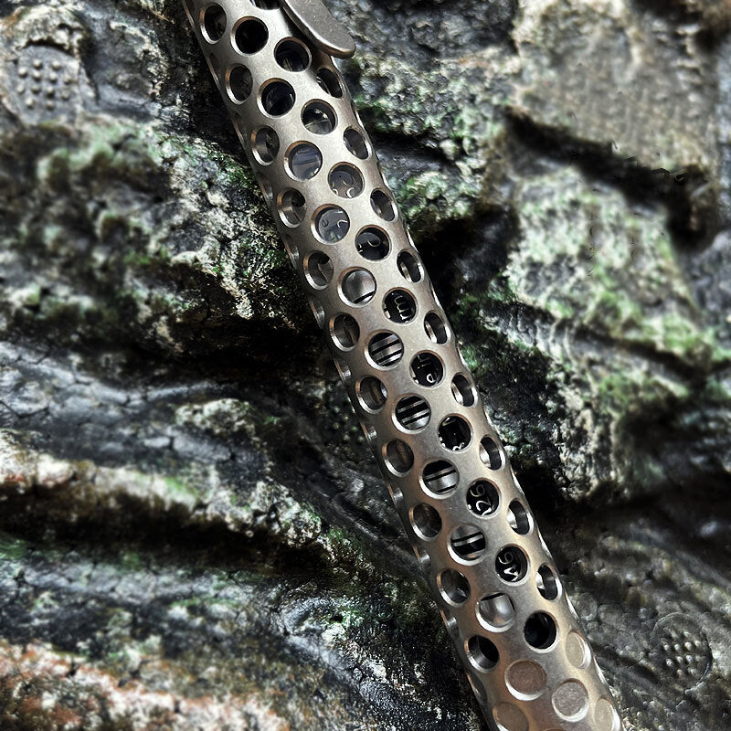 TC4 Titanium Pocket Double Locked Ball Pen Lightweight Hollowed Design EDC Pen 07FC0E-D4 - KOEEK