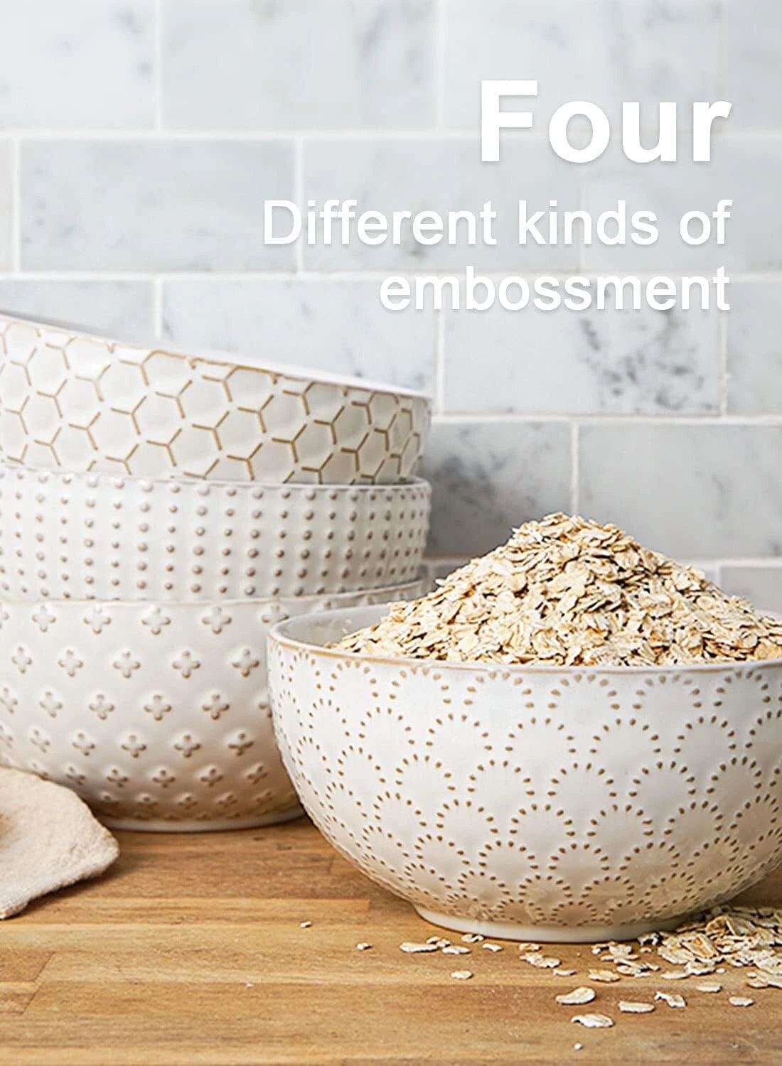 Cereal Bowl, 26 oz, Kitchen Ceramic Soup Bowl, 6 inch, Set of 4, Arctic White 07FC0E-D4 - KOEEK