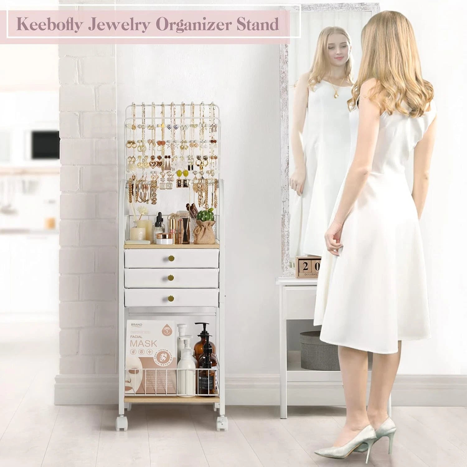 Large Jewelry Organizer Stand with 3 Box Drawer - Necklace Organizer Earring 07FC0E-D4 - KOEEK
