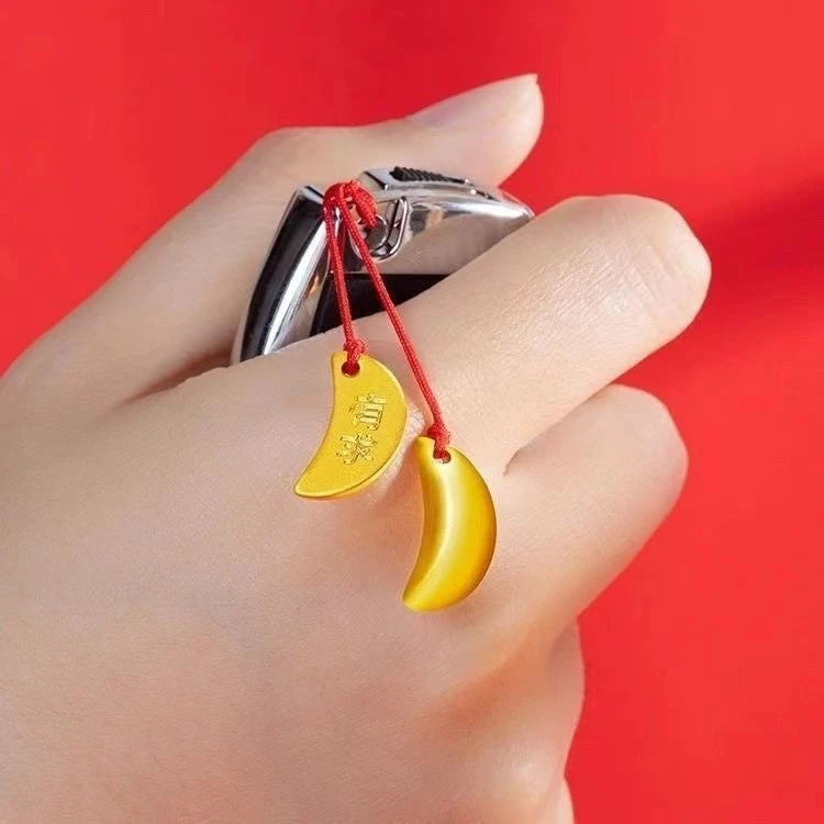 Gold Plated Holy Cup Keychain Red Cord Chinese Style  Blessing Charm 07FC0E-D4 - KOEEK