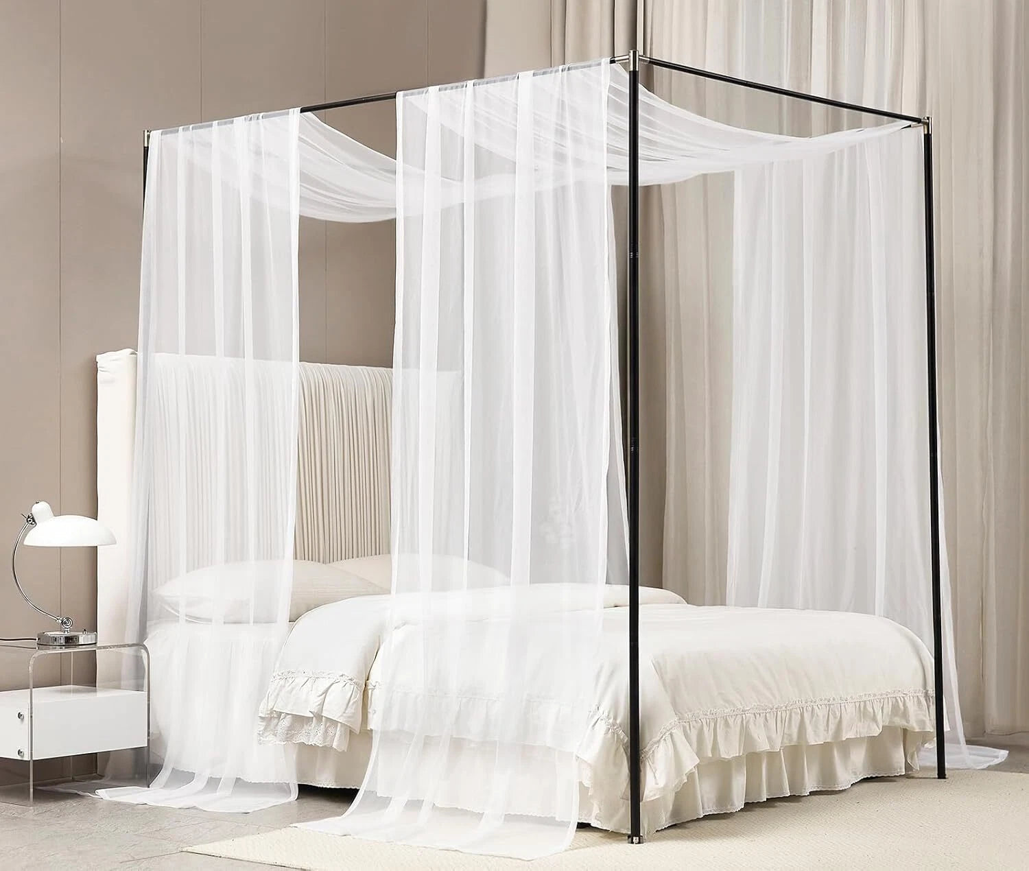 Canopy Bed Curtains with Light Princess Bed Canopy Scarf for Full/Queen Metal 07FC0E-D4 - KOEEK