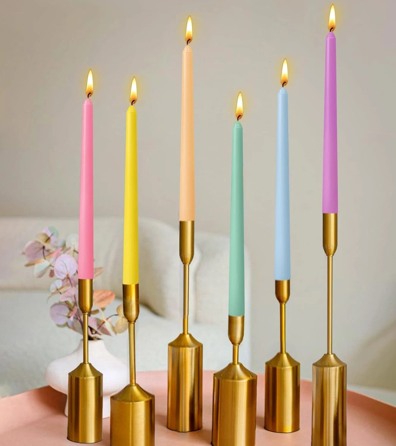 12 Pack 10 inch Multi-Color Taper Candle Set for Holiday Dinner Party 07FC0E-D4 - KOEEK