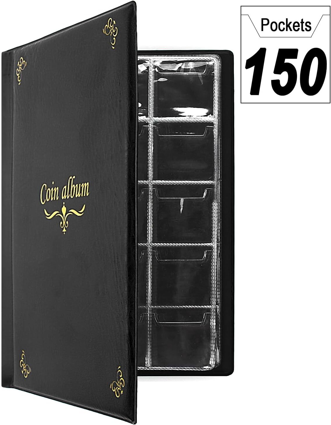 new 150 Pockets Coin Album, Penny Collecting Book, 1pack, 150 Pockets, Black