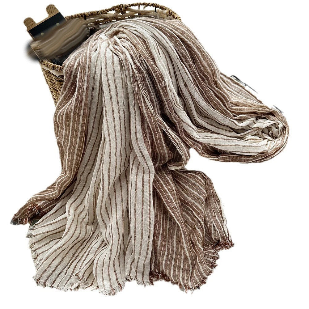 Cotton Linen Scarf Women Striped Shawls Headwaps Men's Scarf Muslim Head Scarves 07FC0E-D4 - KOEEK