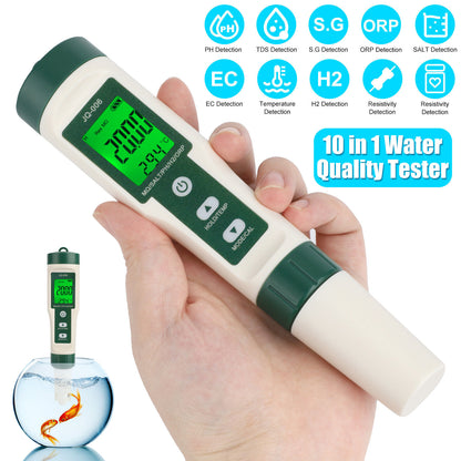 10 in 1 Digital Backlight PH/TDS/EC/ORP/TEMP/SG/Salt Water Quality Tester Meter