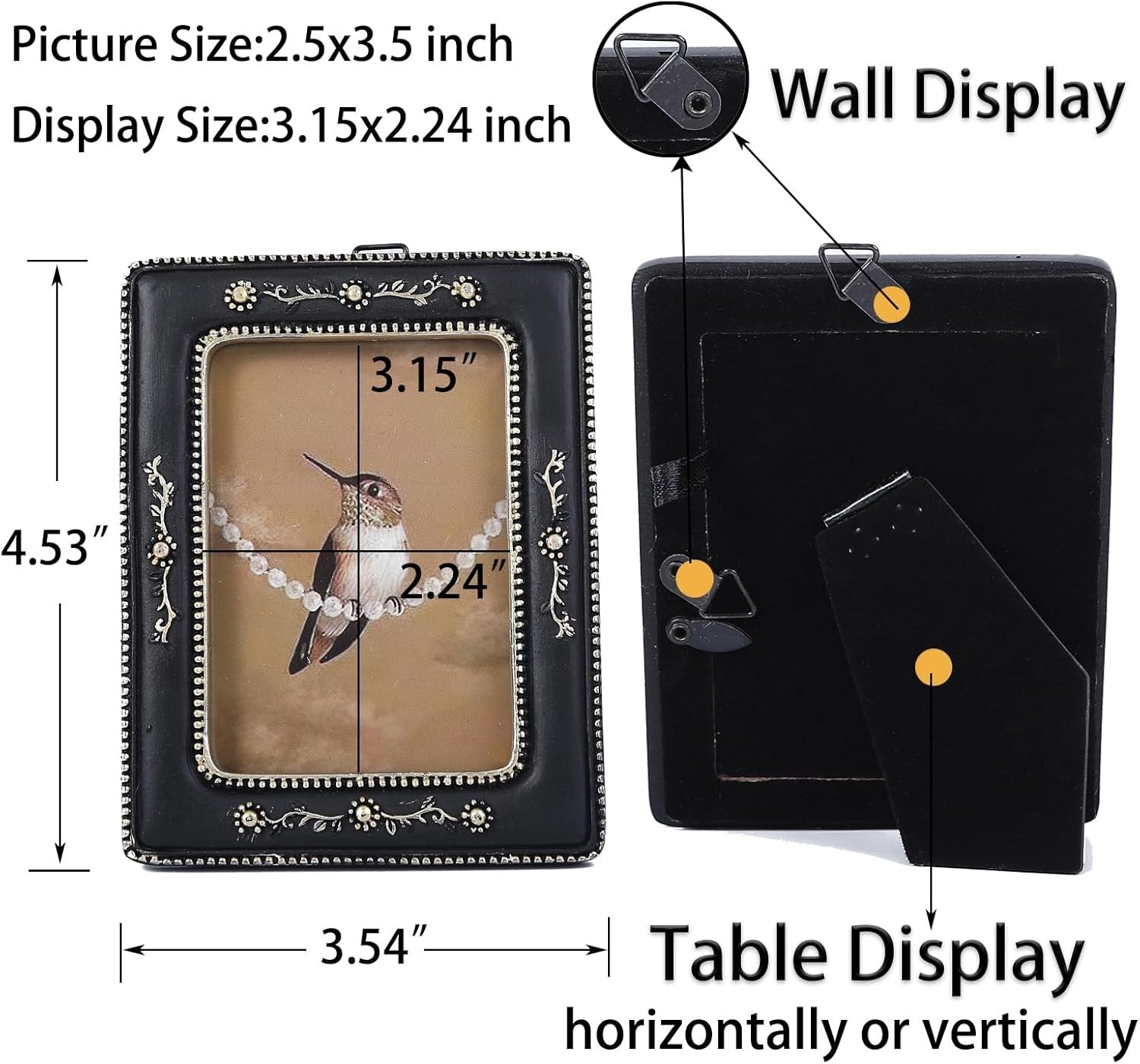 new SIKOO Small Vintage Picture Frames 2.5x3.5 Antique 2.5 x 3.5, Black and Gold