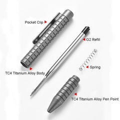 Titanium PEI Ballpoint Pen Bolt Action Signature Writing Pocket Pen 5pcs Refills 07FC0E-D4 - KOEEK