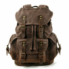 Vintage Canvas Backpack Outdoor Shoulder Rucksack Daypack Casual Leather Bags 07FC0E-D4 - KOEEK