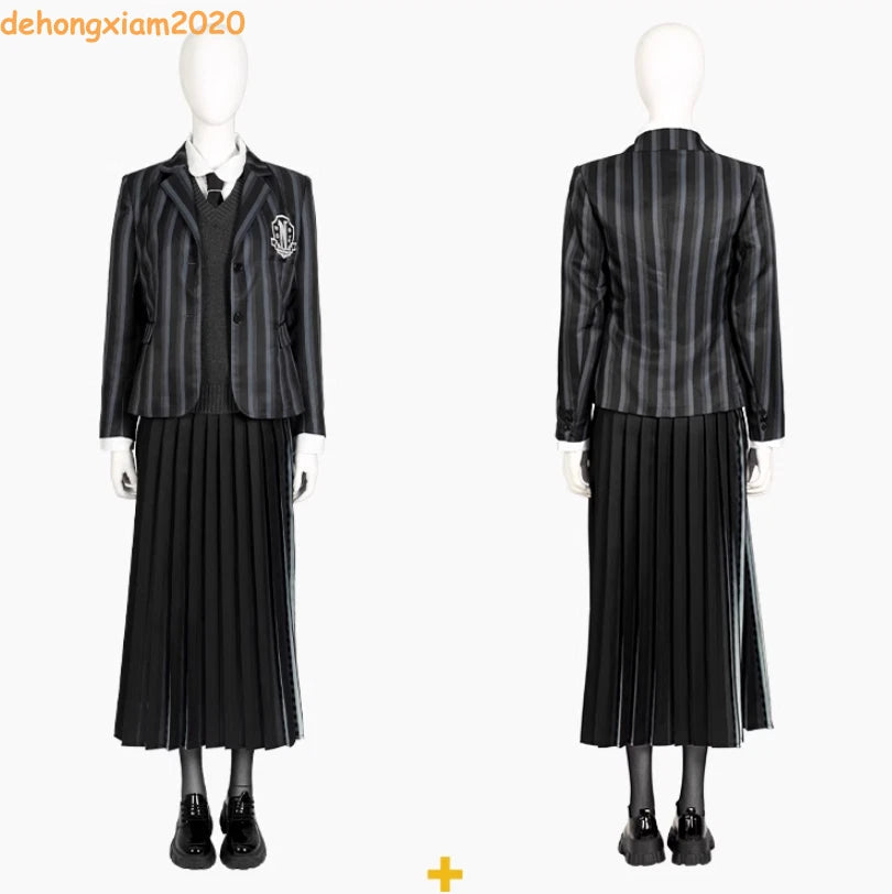 Tv Wednesday Addams Wednesday Cosplay School Uniform Suit Costumes Pleated Skirt 07FC0E-D4 - KOEEK