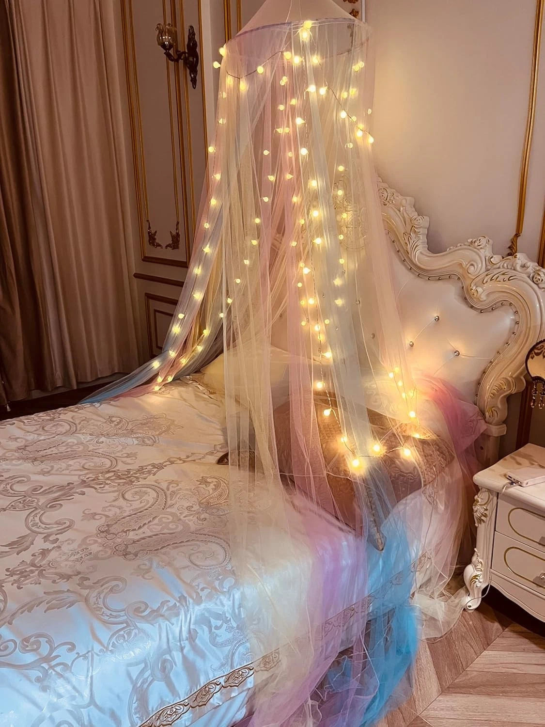 Mosquito Net Bed Canopy for Girls,Rainbow Canopy Bed Curtains Full Queen Size 07FC0E-D4 - KOEEK