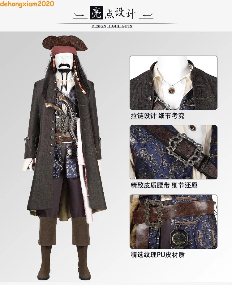 Jack Sparrow Cosplay Costume Pirates of the Caribbean Adult Outfits Halloween 07FC0E-D4 - KOEEK
