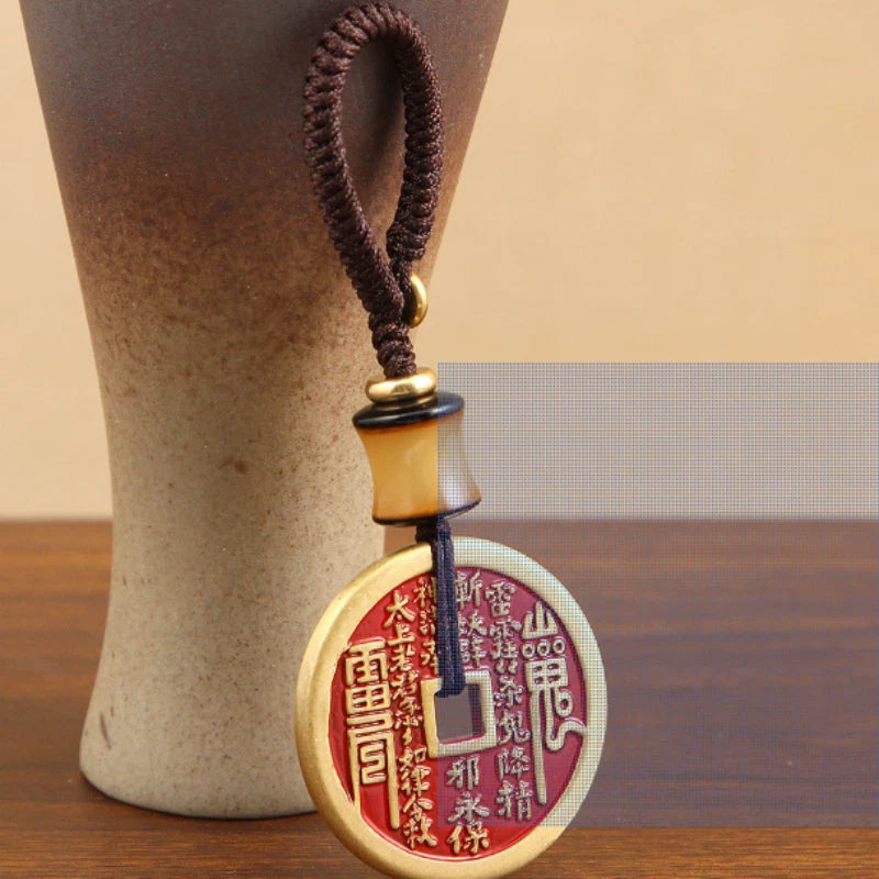 Longhu Mountain Cinnabar Key Chain Brass Eight Trigram Pendant Amulet Key Chain 07FC0E-D4 - KOEEK