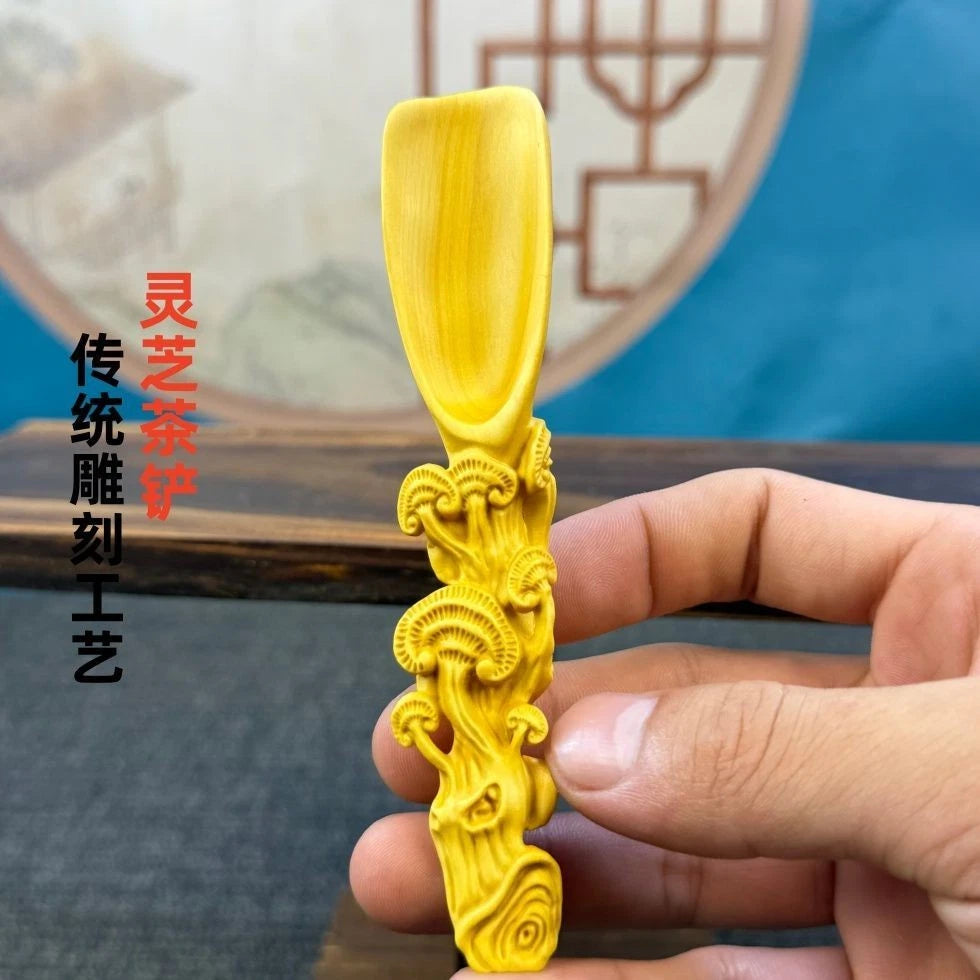 Boxwood Carved Lingzhi Tea Scoop Home Décor Chinese Style Handicraft Ornament 07FC0E-D4 - KOEEK
