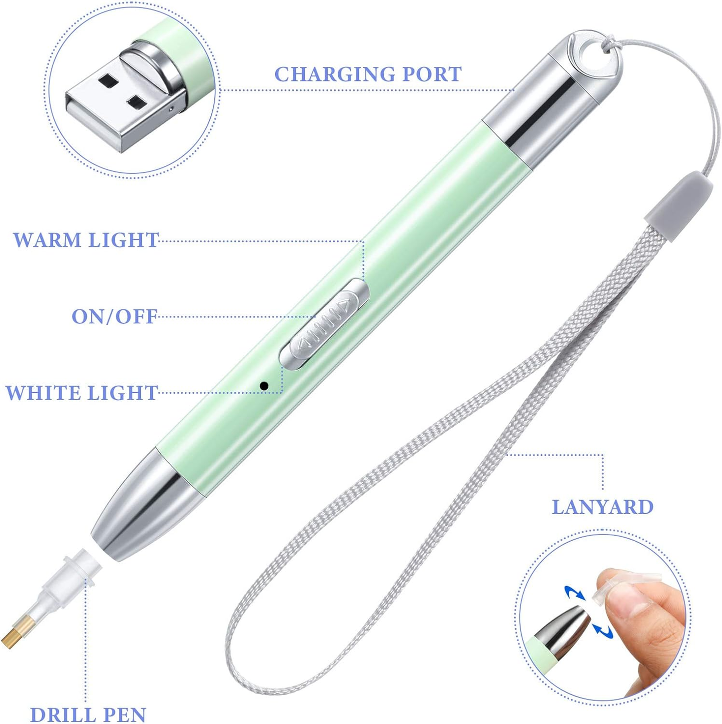 ny 2 stk LED diamantmalerpenn 5D diamantmalerpenn Point Drill Pen USB Re