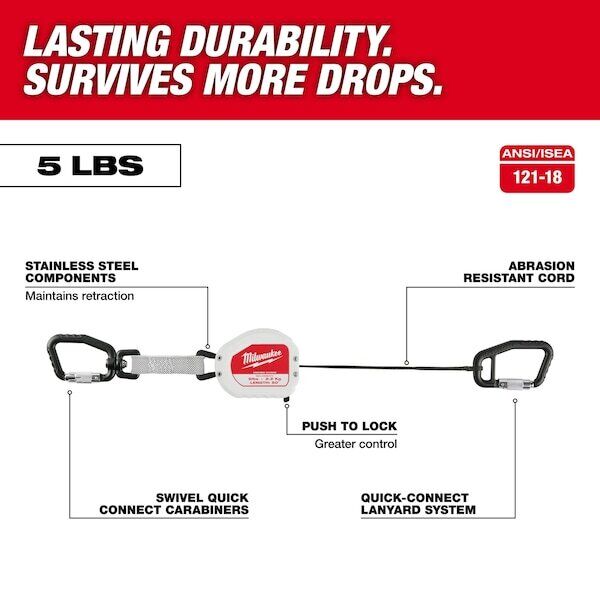 new Milwaukee Tool 48-22-8825 5Lbs 50" Retractable Tool Lanyard, 1.023", Gray, koeek - KOEEK