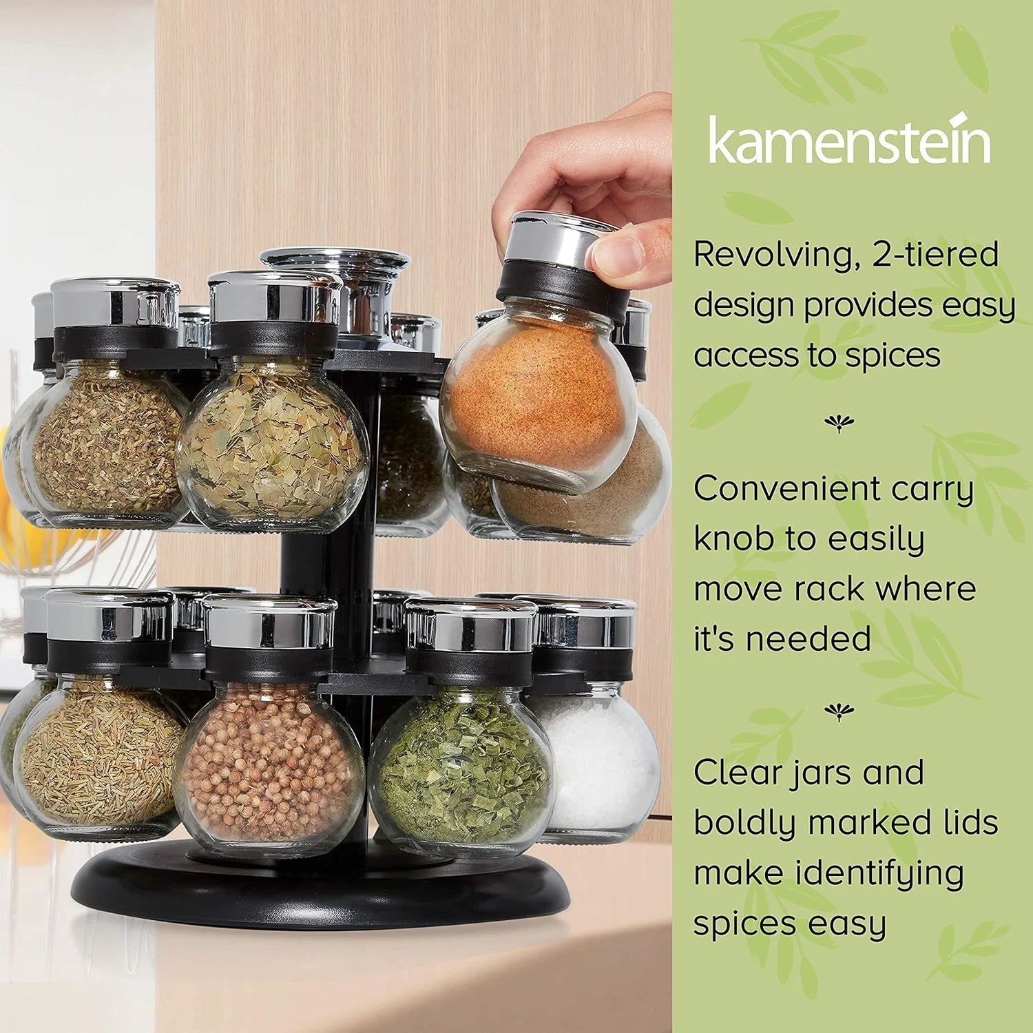 16 Jar Ellington Revolving Countertop Spice Rack with Lift & Pour Caps 07FC0E-D4 - KOEEK