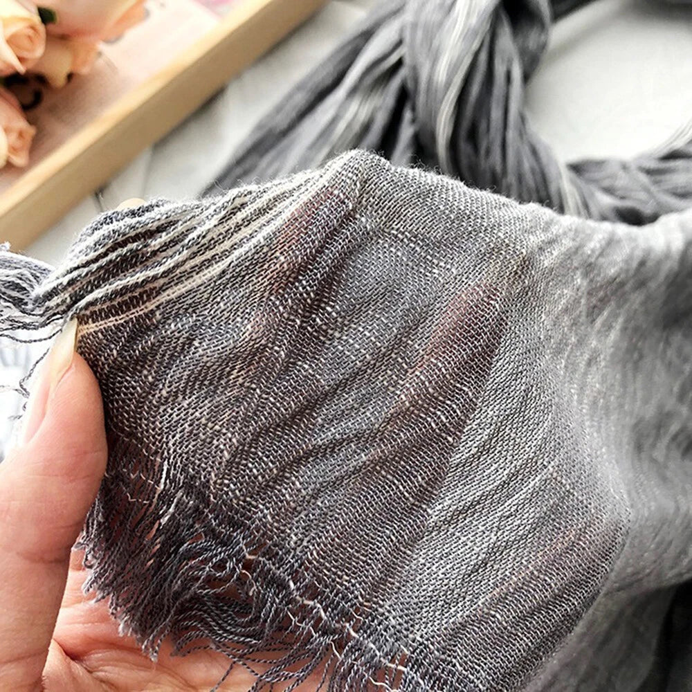 Cotton Linen Men's Scarf Autumn Winter Striped Tassel Scarves Shawl Wrap Unisex 07FC0E-D4 - KOEEK