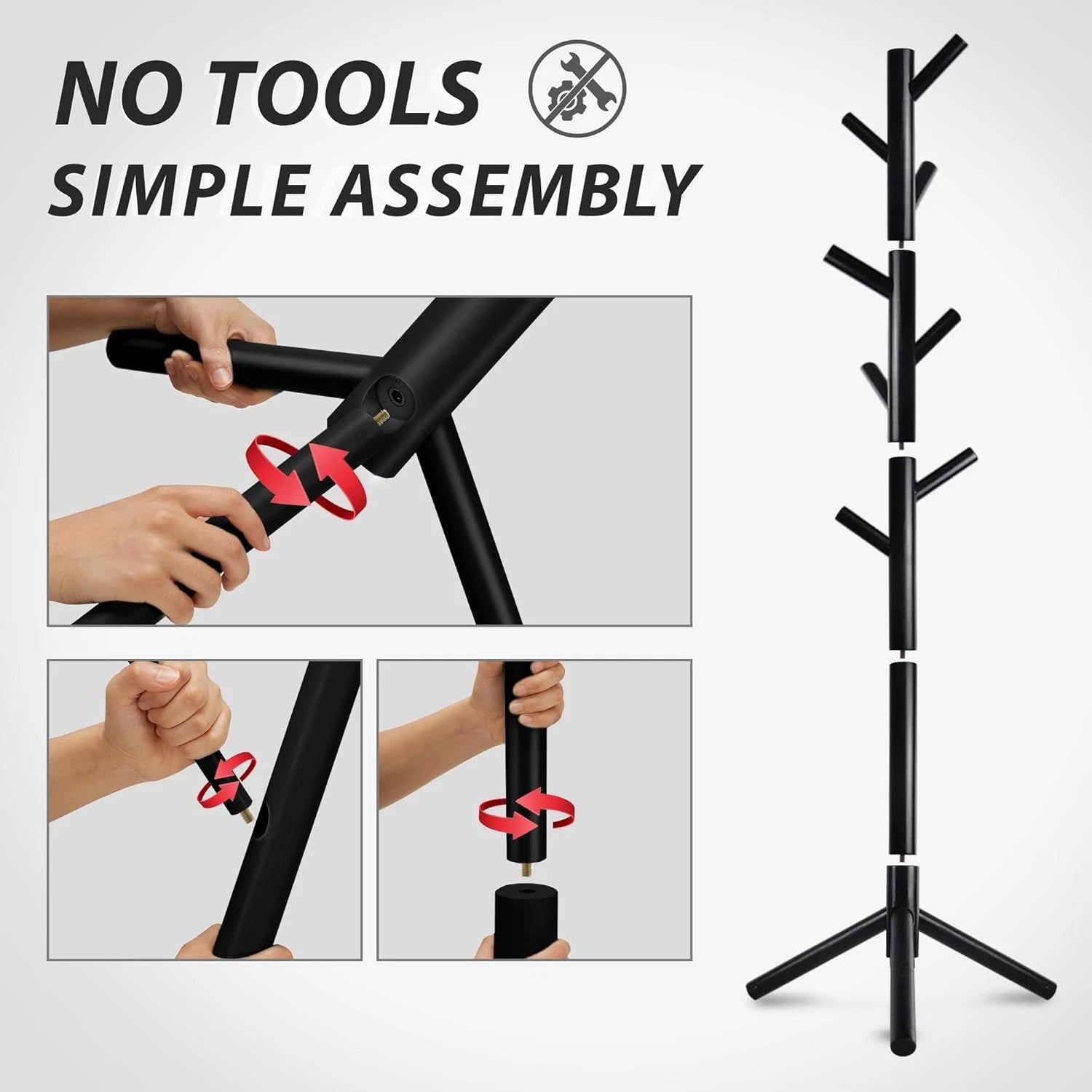 Durable Wooden Coat Rack, Freestanding Coat Rack with Stable Triangular Base 07FC0E-D4 - KOEEK