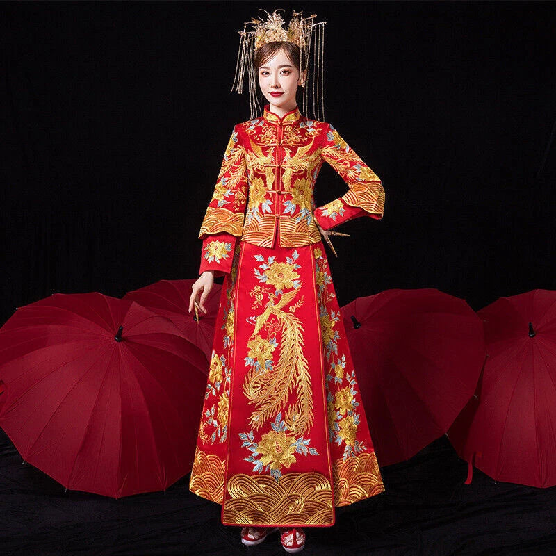 Chinese Hanfu Traditional Costume Wedding Bridal Dress Women Phoenix Embroidery 07FC0E-D4 - KOEEK