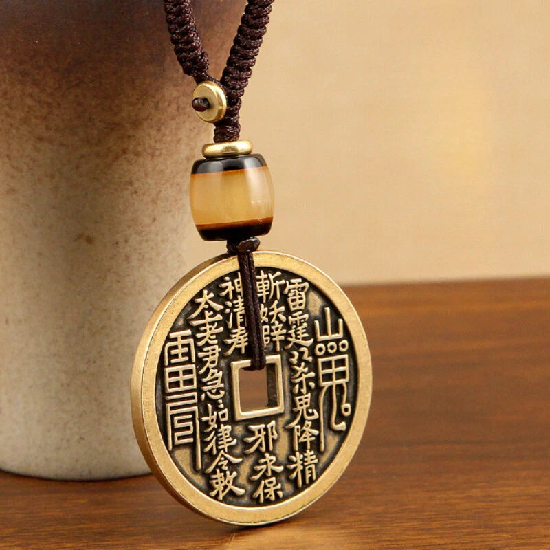 Longhu Mountain Cinnabar Key Chain Brass Eight Trigram Pendant Amulet Key Chain 07FC0E-D4 - KOEEK