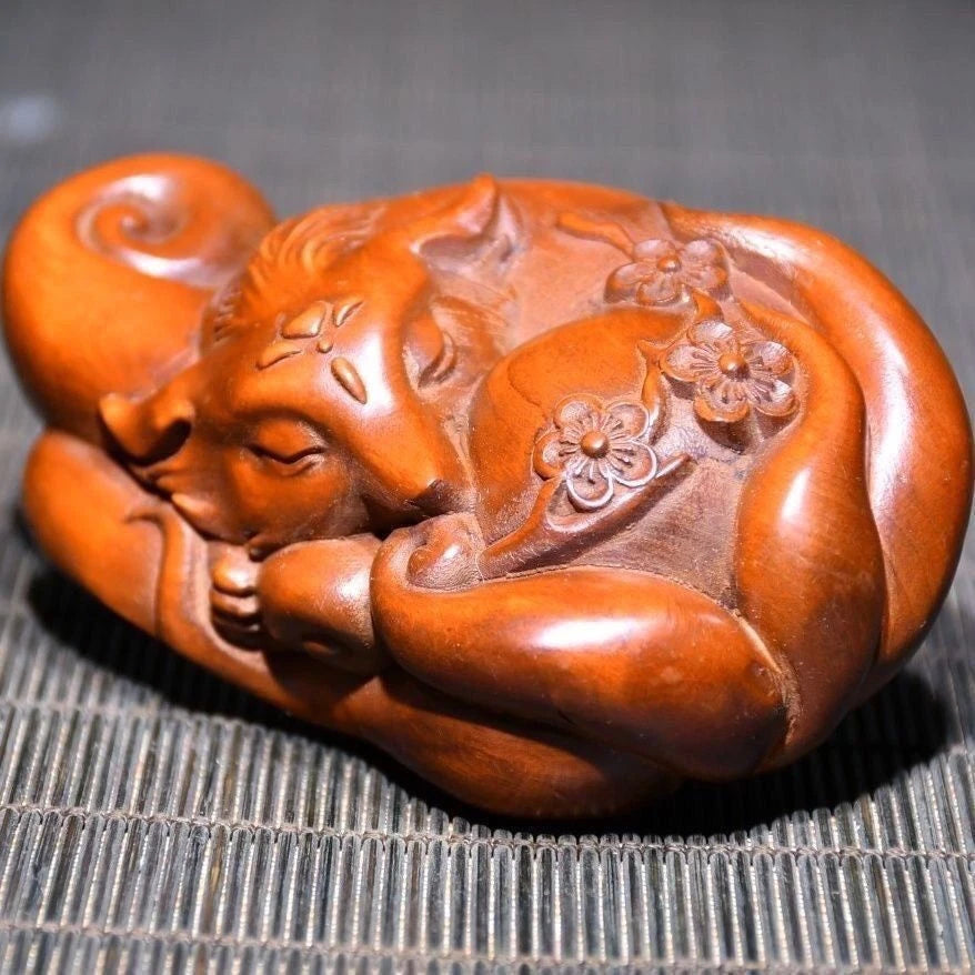Boxwood Wood Carved Figurine 7cm Handheld Worry Piece Pocket Charm Car Pendant 07FC0E-D4 - KOEEK