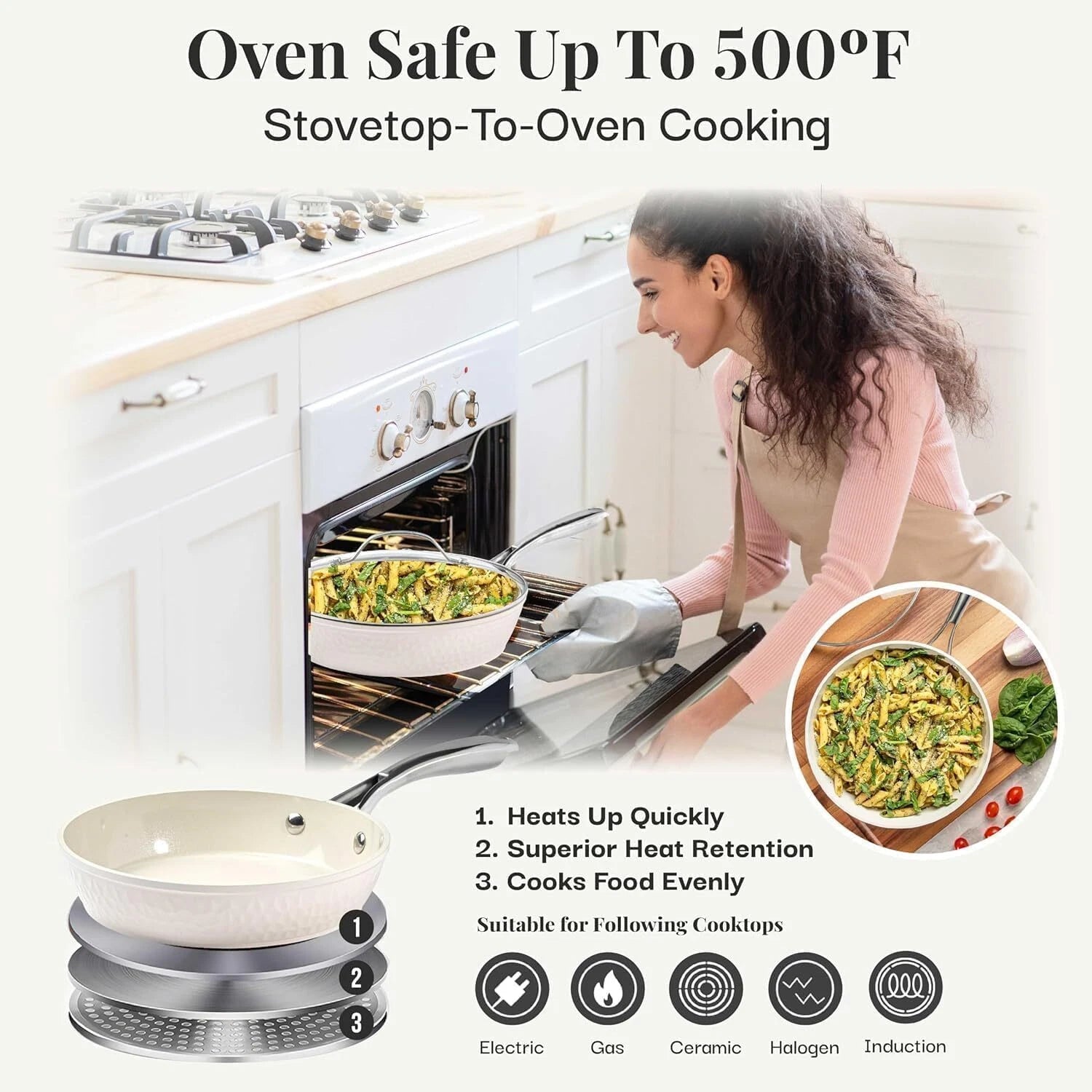 14-Inch Non-Stick Skillet with Lid,Non-Toxic Ceramic Skillet, Induction Cooktop 07FC0E-D4 - KOEEK