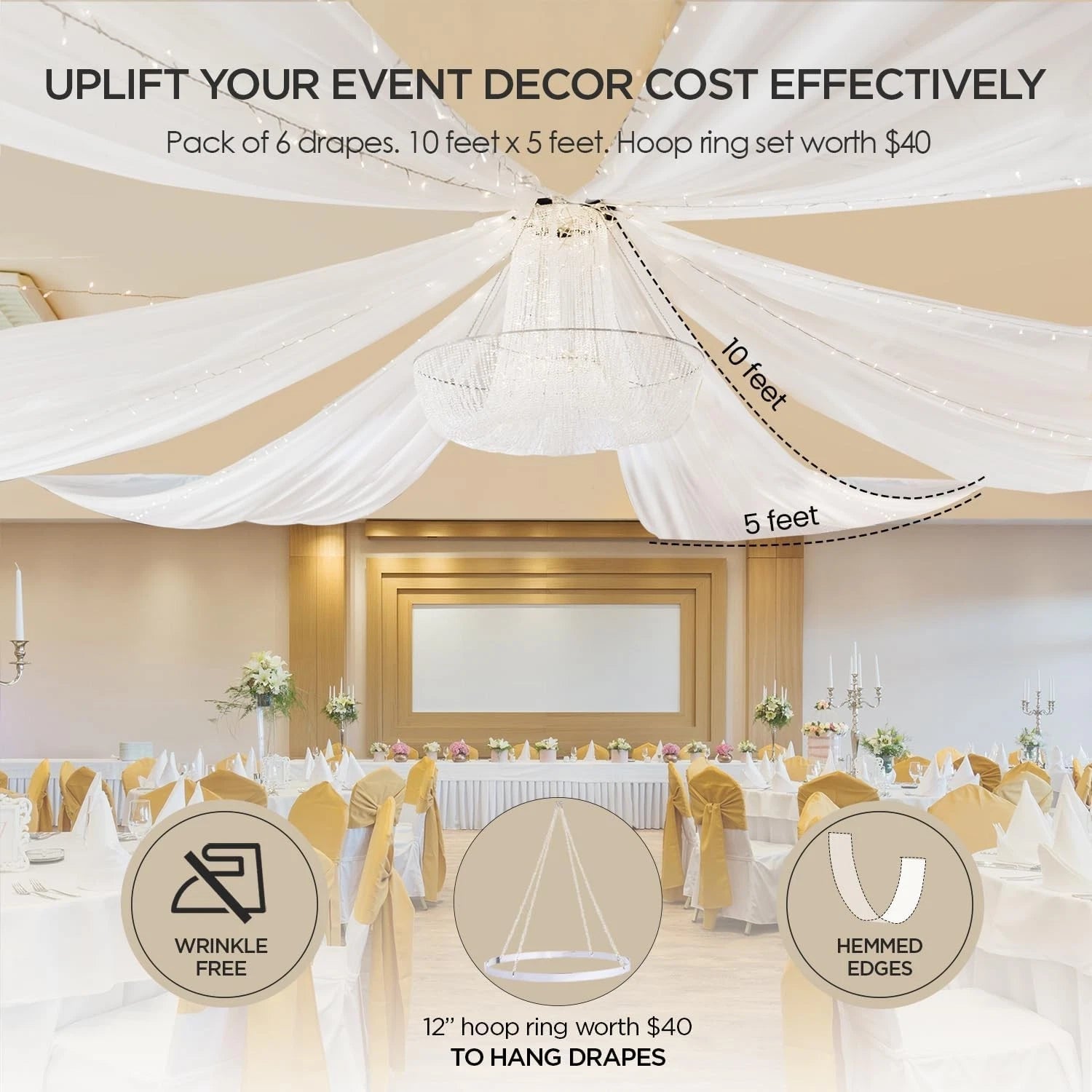 Ceiling Drapes Hanging Kit for Weddings Tent Bedroom Draping Parties Decoration 07FC0E-D4 - KOEEK