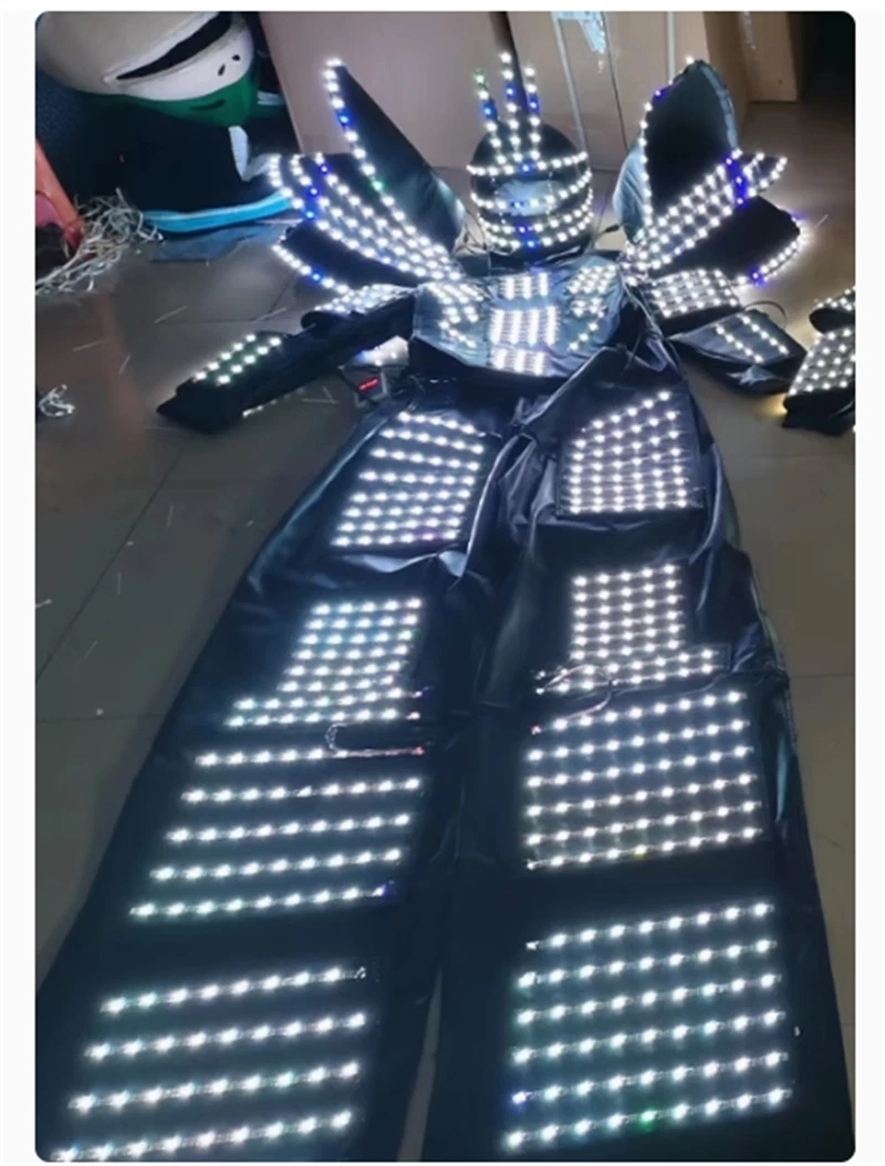 LED Robot Stilt Costume Helmet 7 Color Change DJ Party Performance Glowing Suit 07FC0E-D4 - KOEEK