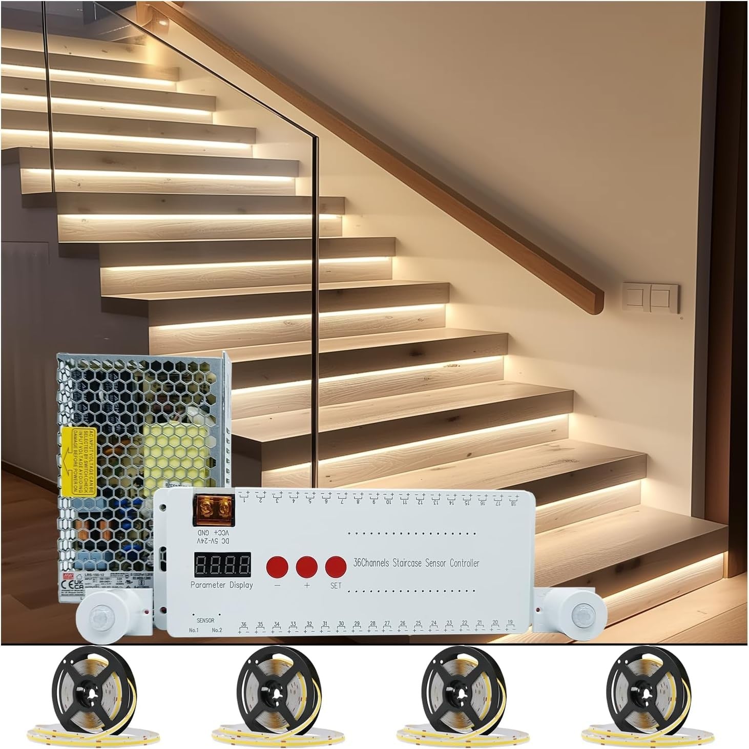 new Stair Lights Motion Sensor Indoor, Led 40inch 16 Step lights, White 6000K 07FC0E-D4 - KOEEK