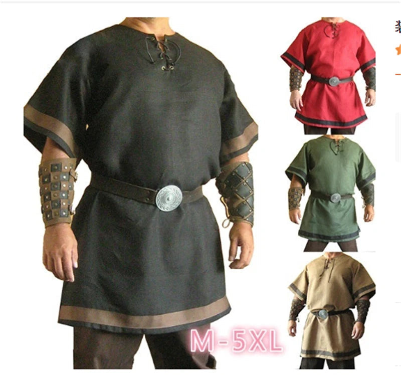 Men Medieval Viking Tunic Top Shirt Blouse Pirate Knight Cos Fancy Costume 07FC0E-D4 - KOEEK