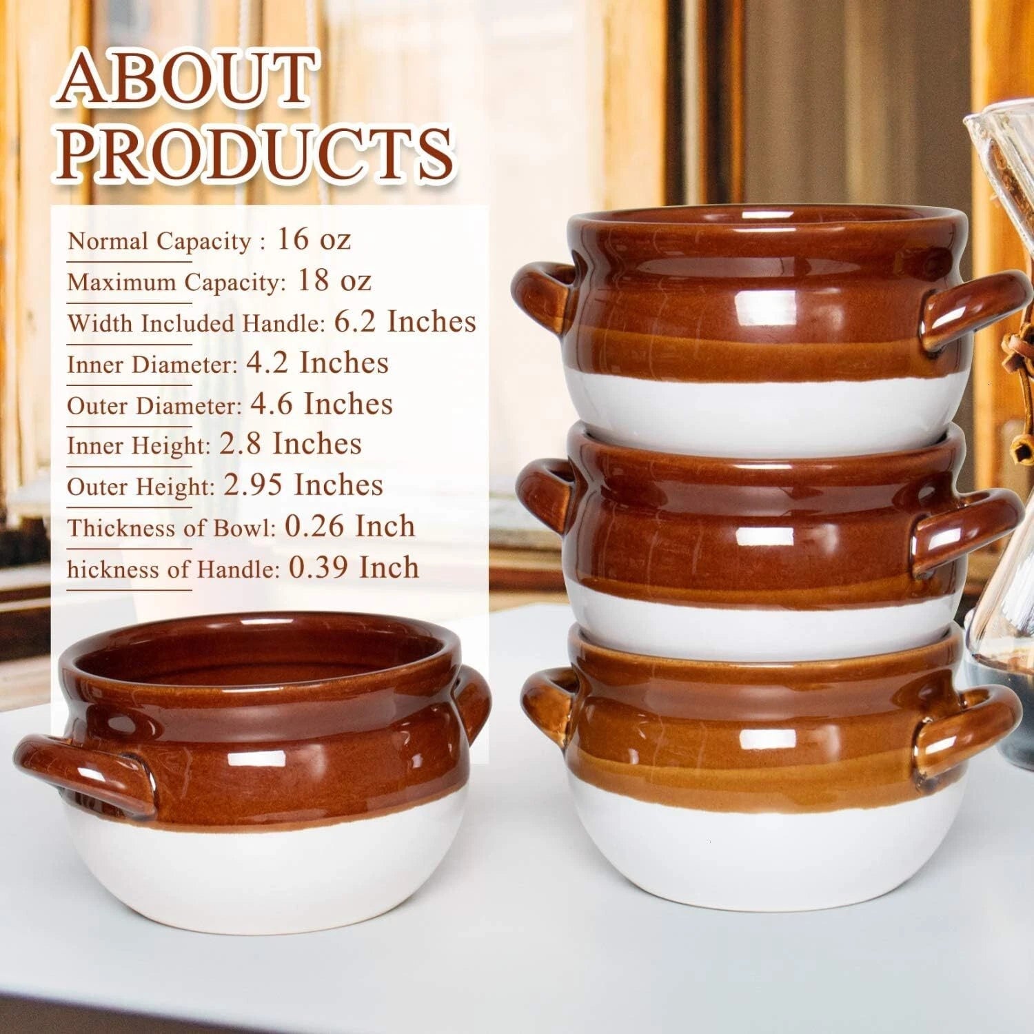 French Onion Soup Bowls with Handles, 16 Oz Ceramic Soup Serving Bowl Crocks 07FC0E-D4 - KOEEK