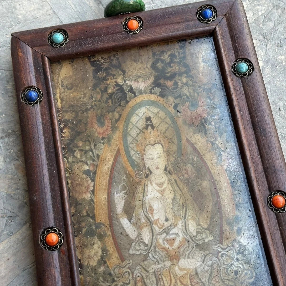Natural Redwood Inlaid Tibetan Thangka Portrait Ornament 07FC0E-D4 - KOEEK