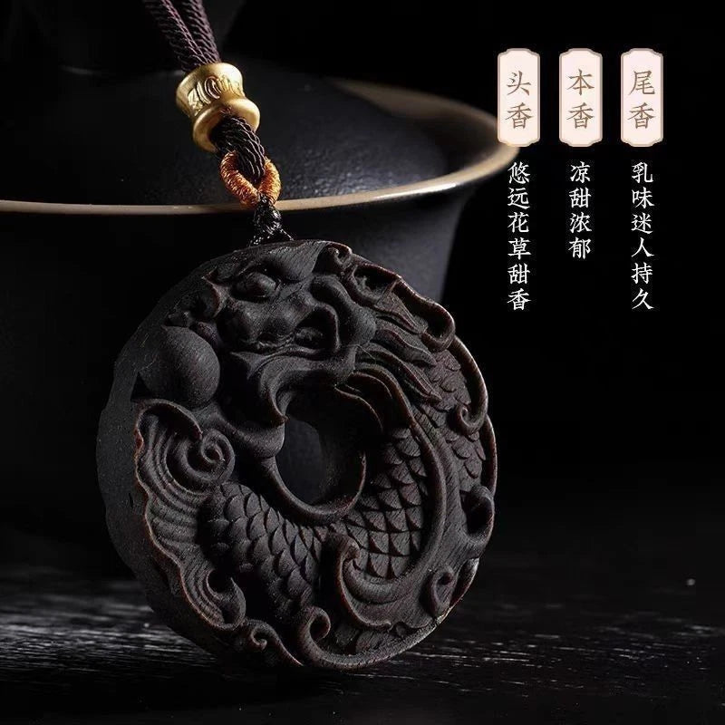 Vietnam Agarwood Fish Dragon Beast Carved Pendant Natural Wood Unisex 07FC0E-D4 - KOEEK