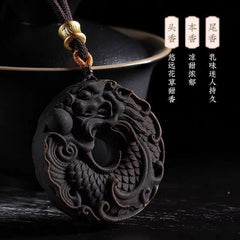 Vietnam Agarwood Fish Dragon Beast Carved Pendant Natural Wood Unisex 07FC0E-D4 - KOEEK