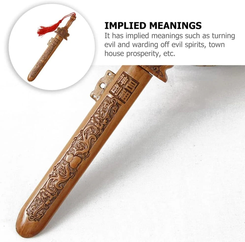 Chinese Wooden Sword Sword Hand-Carved Knife Sword Pendant 07FC0E-D4 - KOEEK