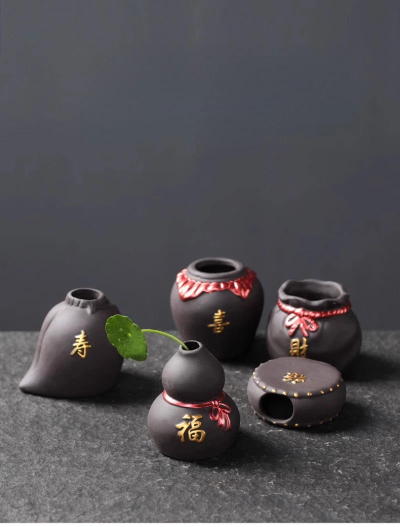 1Pc Purple Clay Fingertip Tea Pet Creative Painted Vase Five Blessings Ornament 07FC0E-D4 - KOEEK