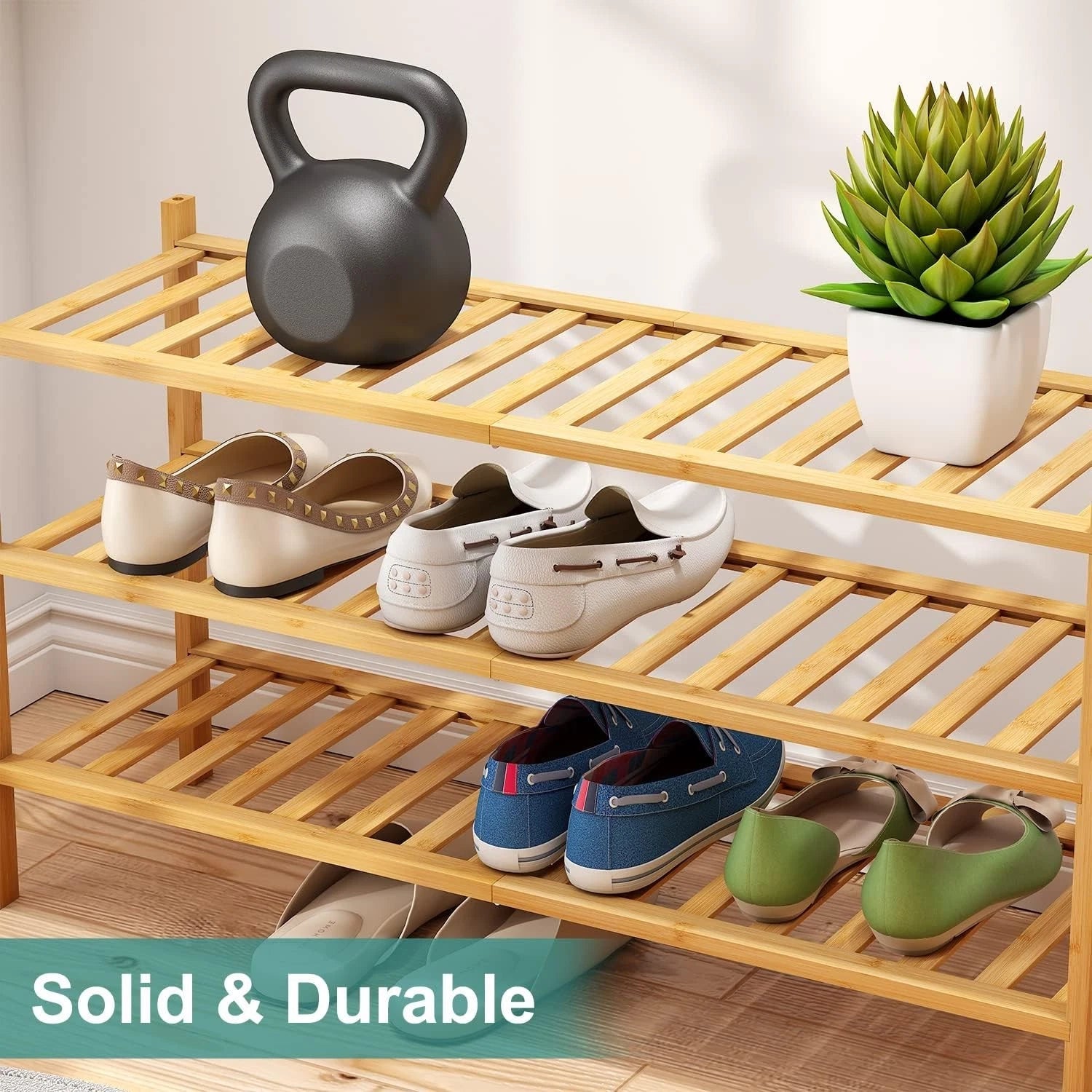 Three-tier shoe rack, bamboo and wood shoe rack 07FC0E-D4 - KOEEK
