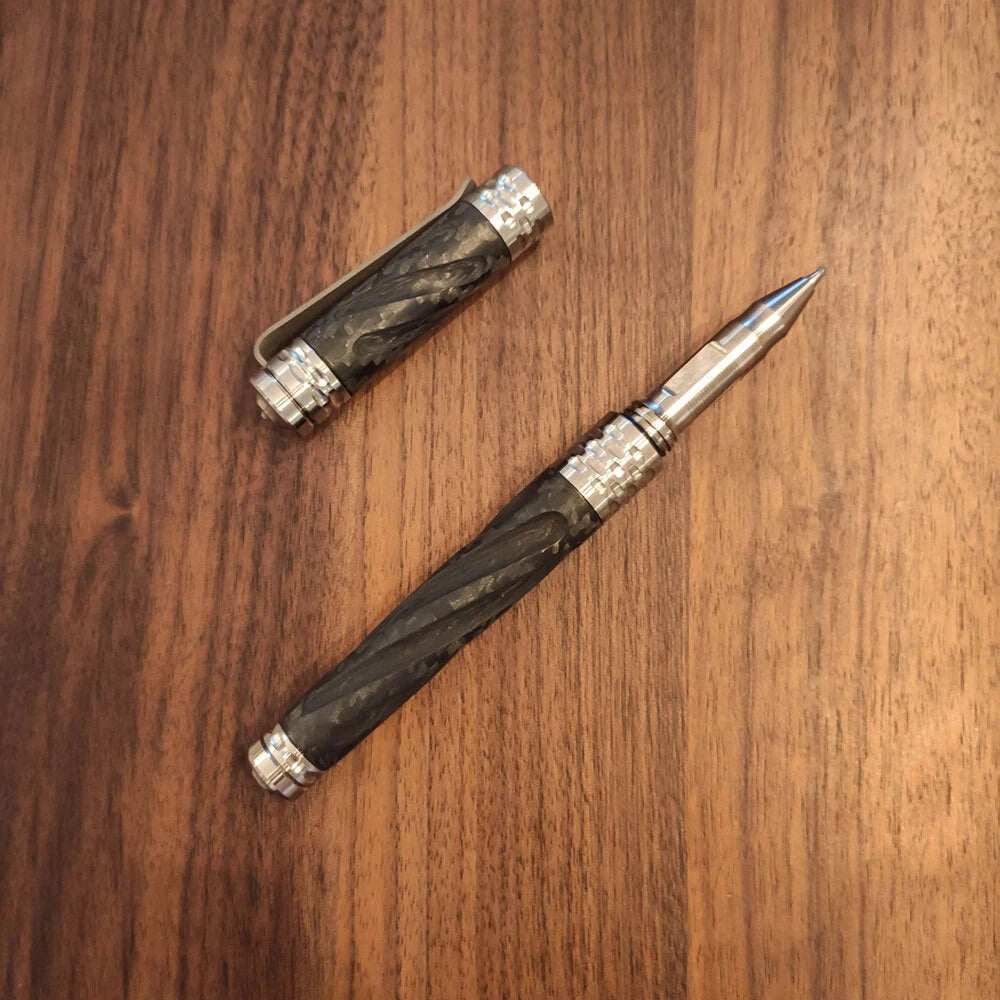 EDC Swirl Solid Titanium Carbon Fiber Tactical Ball-Point Business Signature Pen 07FC0E-D4 - KOEEK