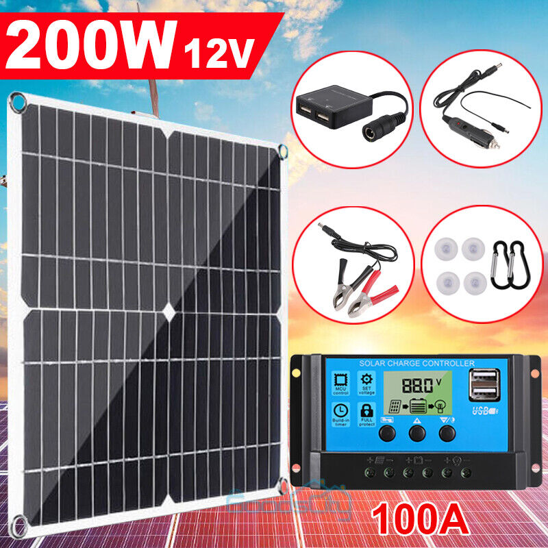 ny 200W Watt Mono Solcellepanel 12V Lading Off-Grid Batteristrøm RV Home Boat Camp