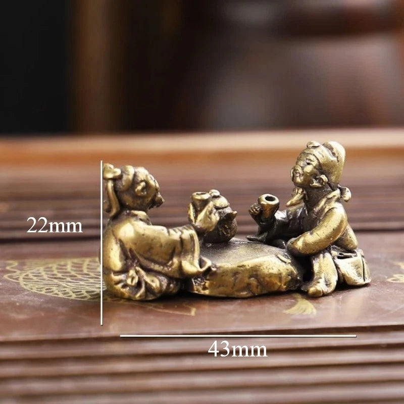 43mm Chinese Brass Elder Figurine Vintage Tea Pet Handheld Ornament Statue 07FC0E-D4 - KOEEK
