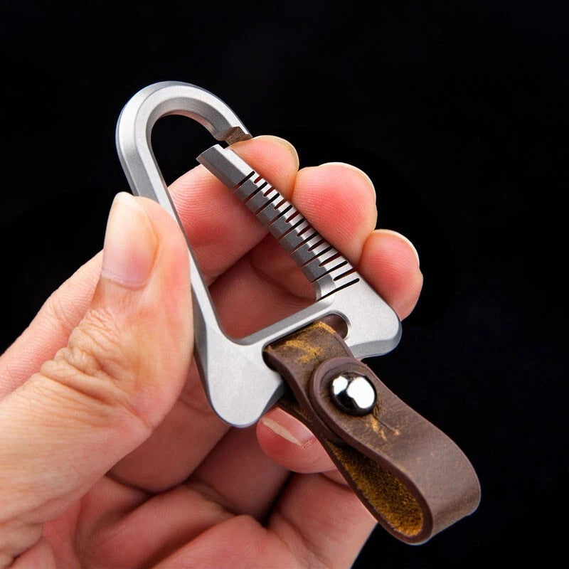 TC4 EDC Titanium Alloy + Leather Keychain Carabiner Portable Car Key Bag Pendant EDC - KOEEK